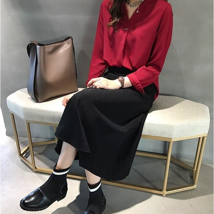 ブラウス 長袖 Vネック オフィス 大きいサイズ 3L 4L 5L レディース