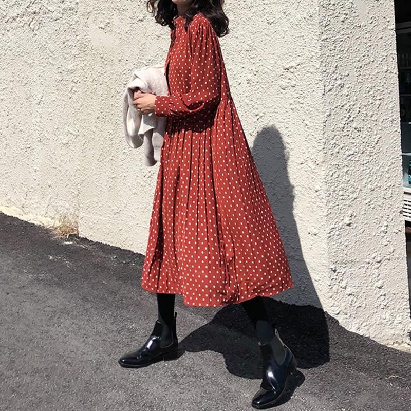 大きいサイズ 3L 4L 5L ワンピース 長袖 春 秋 シフォン 水玉 ドット