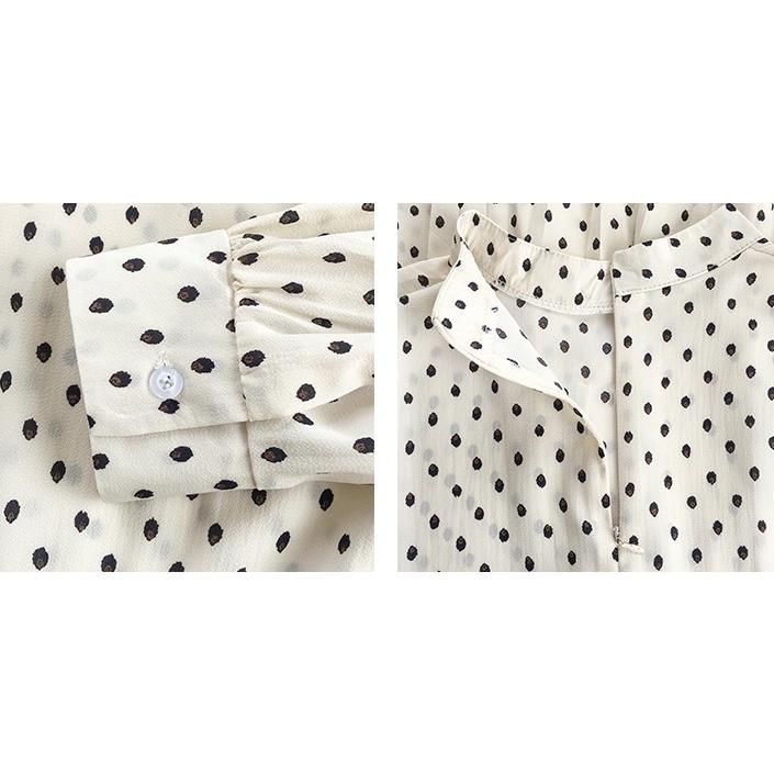 大きいサイズ 3L 4L 5L ワンピース 長袖 春 秋 シフォン 水玉 ドット