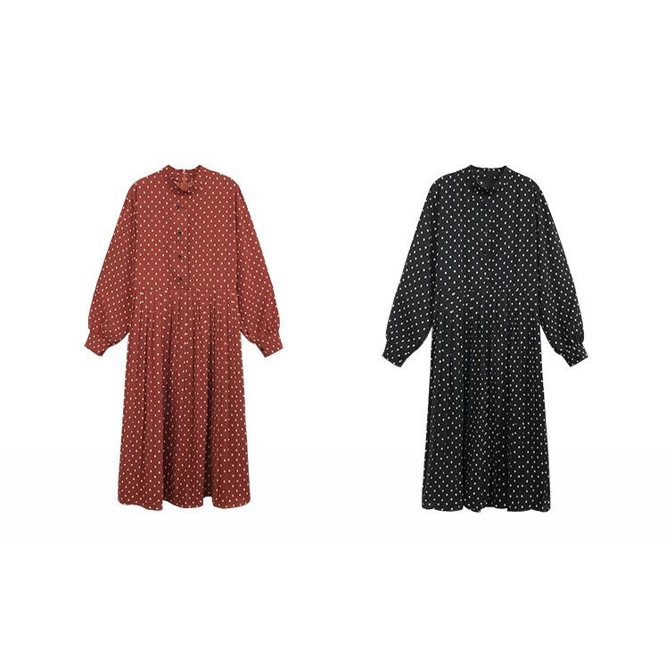 大きいサイズ 3L 4L 5L ワンピース 長袖 春 秋 シフォン 水玉 ドット