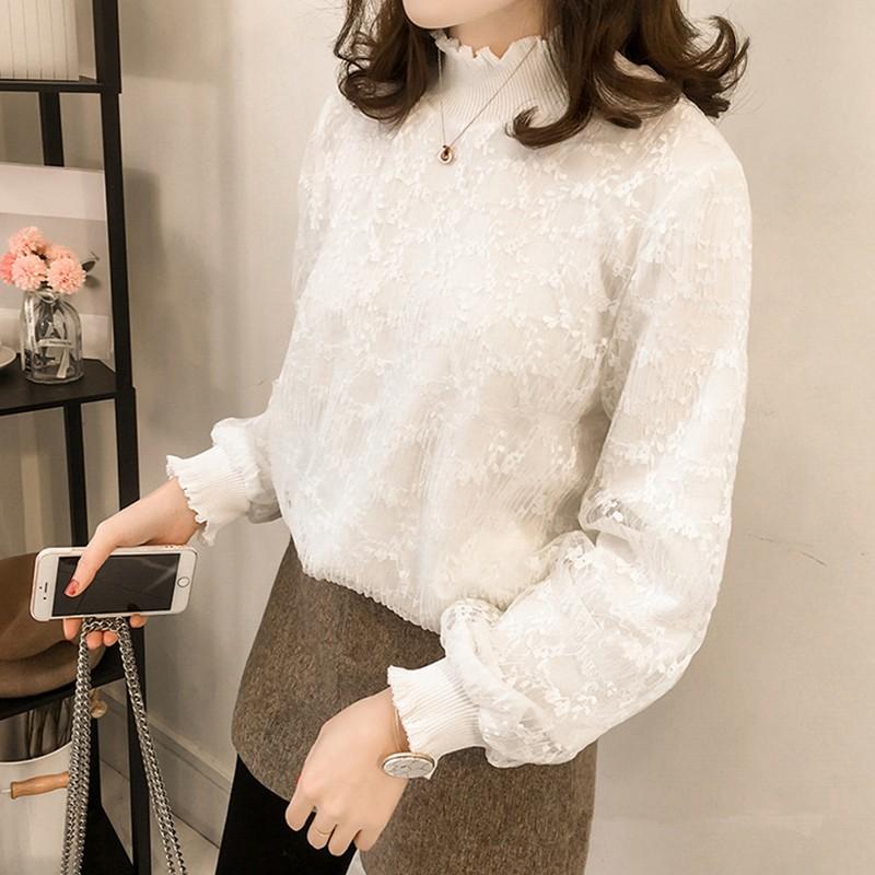 レース レイヤード ニット レディース ハイネック トップス 秋 冬 春