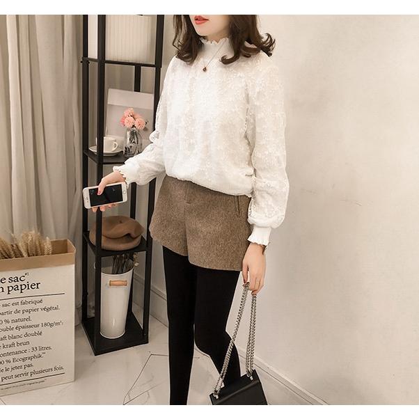 レース レイヤード ニット レディース ハイネック トップス 秋 冬 春