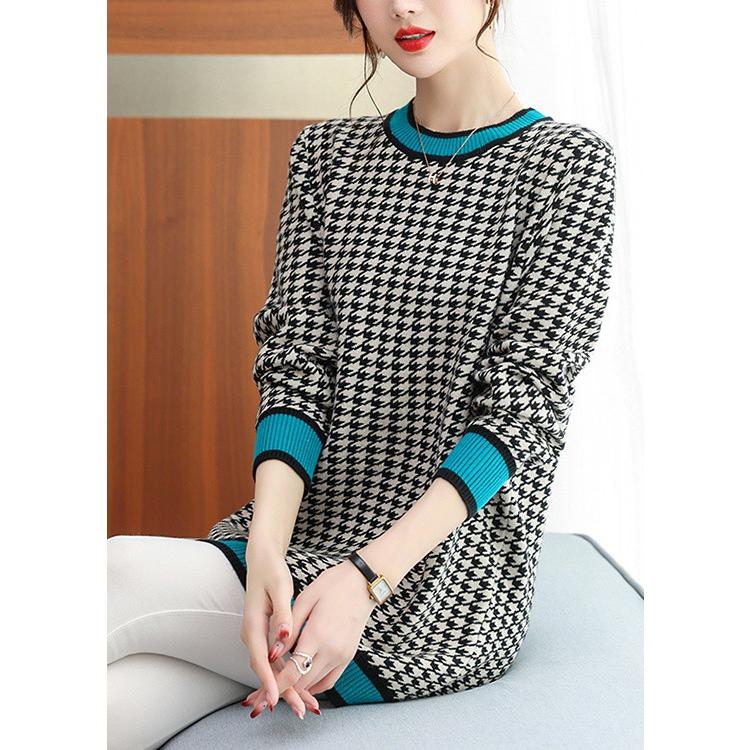 ハートカット千鳥ニットトップス 千鳥柄切替えニット ニット レディース トップス 送料無料・再入荷