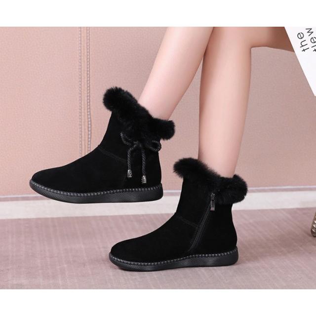 ショートブーツ レディース ぺたんこ ファーブーツ ファー付きブーツ