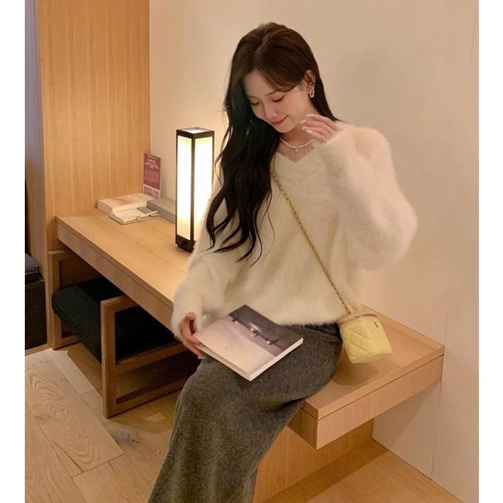 レディース 秋冬　春　新品 長袖　韓国風　トップス　モヘア　シャギー　ニット シャギーニット セーター レディース 春秋冬 韓国 モヘア ニット