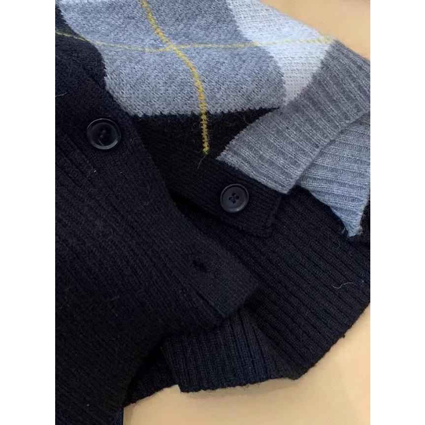 ニットカーディガン ショート丈 秋冬 レディース アーガイル柄