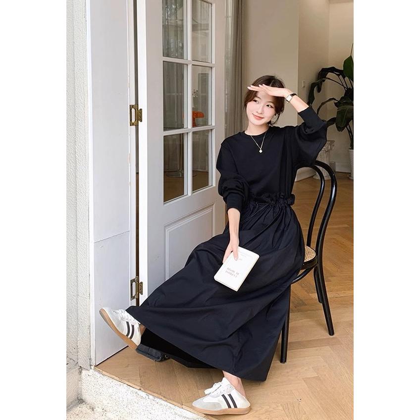 ワンピース レディース 長袖 切り替え スウェットワンピース ロング丈