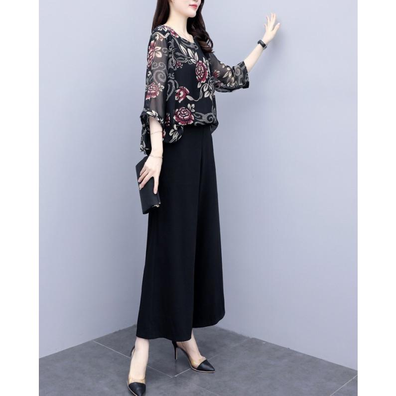 かっこいいパンツドレス 袖あり 黒 結婚式 お呼ばれ ドレス パンツ 代 30代 40代 50代 パーティードレス セットアップ 大きいサイズ 花柄 3l 4l Awg0016 Leap リープ 通販 Yahoo ショッピング
