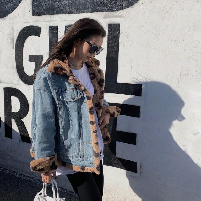 デニムジャケット ボア アウター レディース 冬 ファーコート