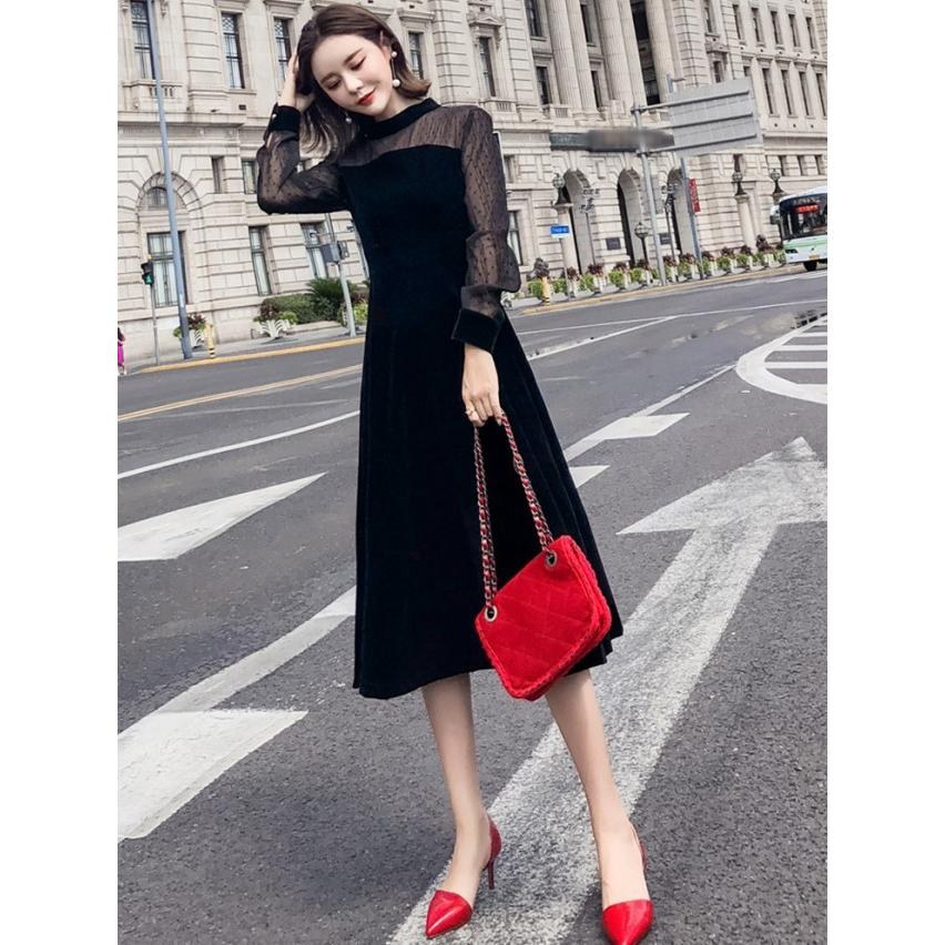 パーティードレス 結婚式 お呼ばれ ドレス 代 30代 シースルー ワンピース 長袖 韓国 ドレス 黒 袖あり 大きいサイズ 3l Awg0045 Leap リープ 通販 Yahoo ショッピング