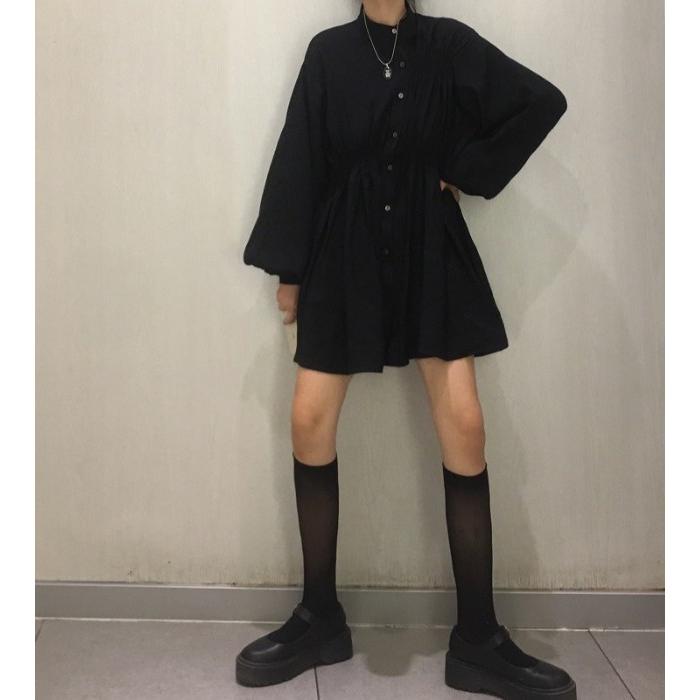 シャツワンピース ワンピース レディース 長袖 春 秋 ミニ丈 黒 白