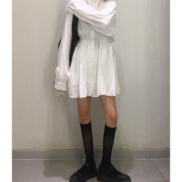 シャツワンピース ワンピース レディース 長袖 春 秋 ミニ丈 黒 白