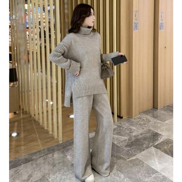 ニット セットアップ レディース 秋 冬 パンツ ワイドパンツ