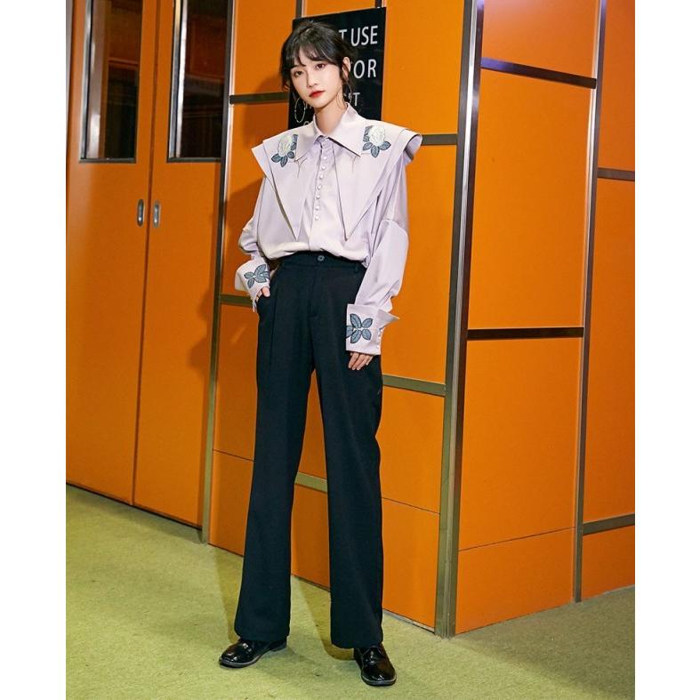 シャツブラウス 花柄 ブラウス レディース 長袖 トップス 春 秋 刺繍