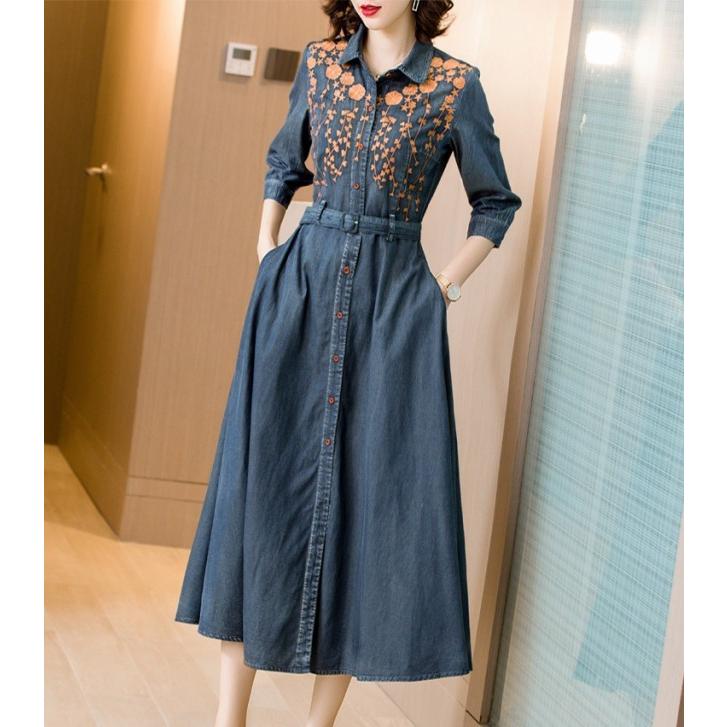 ユーリンポさま:長袖 デニム フリル ワンピース＋七分袖ひざ丈ワンピース 2点 ユーリンポさま:長袖 デニム フリル ワンピース＋七分袖ひざ丈