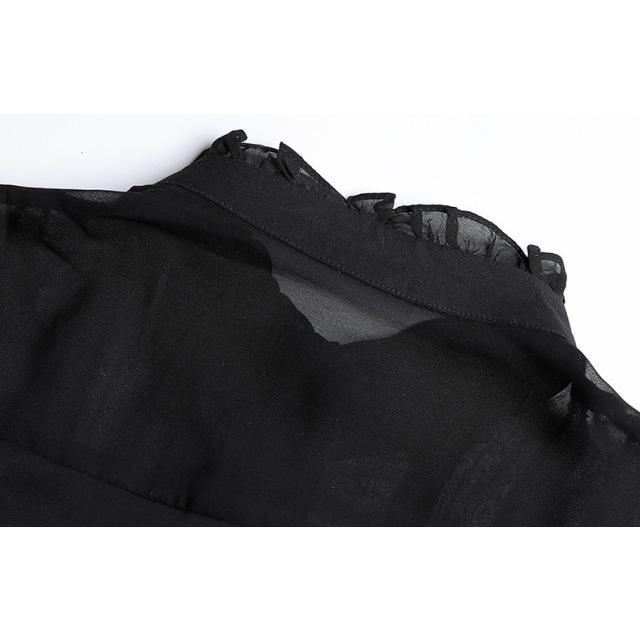 シャツ シースルー トップス ブラウス レディース 長袖 黒 スタンド