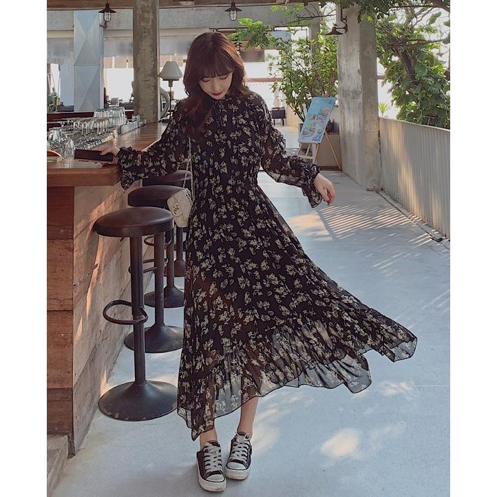 シースルー 花柄 ワンピース レディース ロングワンピース 長袖 シースルー 花柄 ワンピース レディース ロングワンピース 長袖