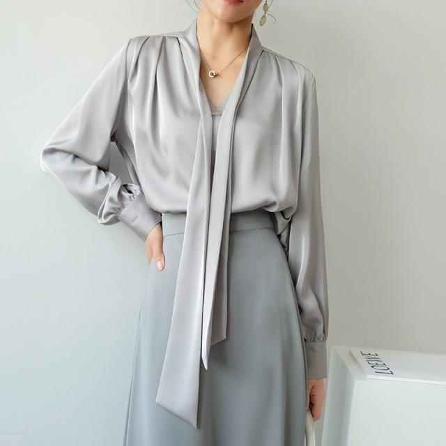 ボウタイブラウス シャツ ブラウス レディース トップス 長袖 白 大きいサイズ Vネック スーツ インナー オフィス 通勤服 きれいめ 春 秋