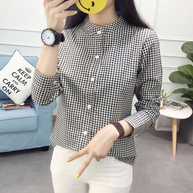 一部即納 ギンガムチェックシャツ レディース トップス 長袖 スタンド