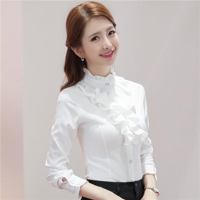 yori フリル付きホワイト　長袖トップス　ブラウス all item | yori
