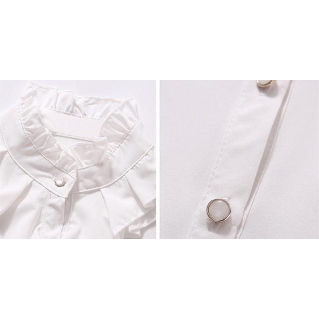ブラウス シャツ トップス レディース 長袖 立ち襟 フリル スタンド
