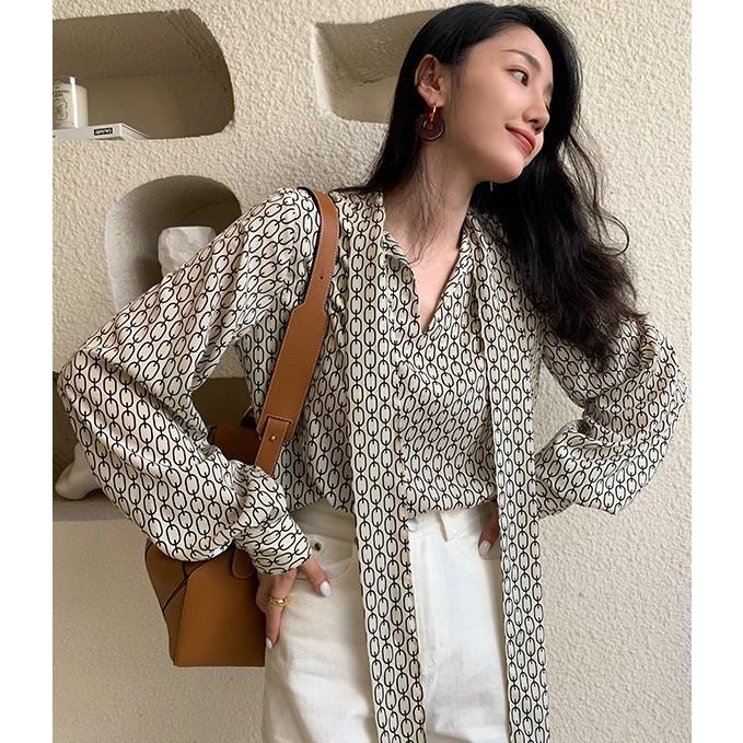 ボウタイブラウス トップス シャツ ブラウス レディース 長袖 チェーン