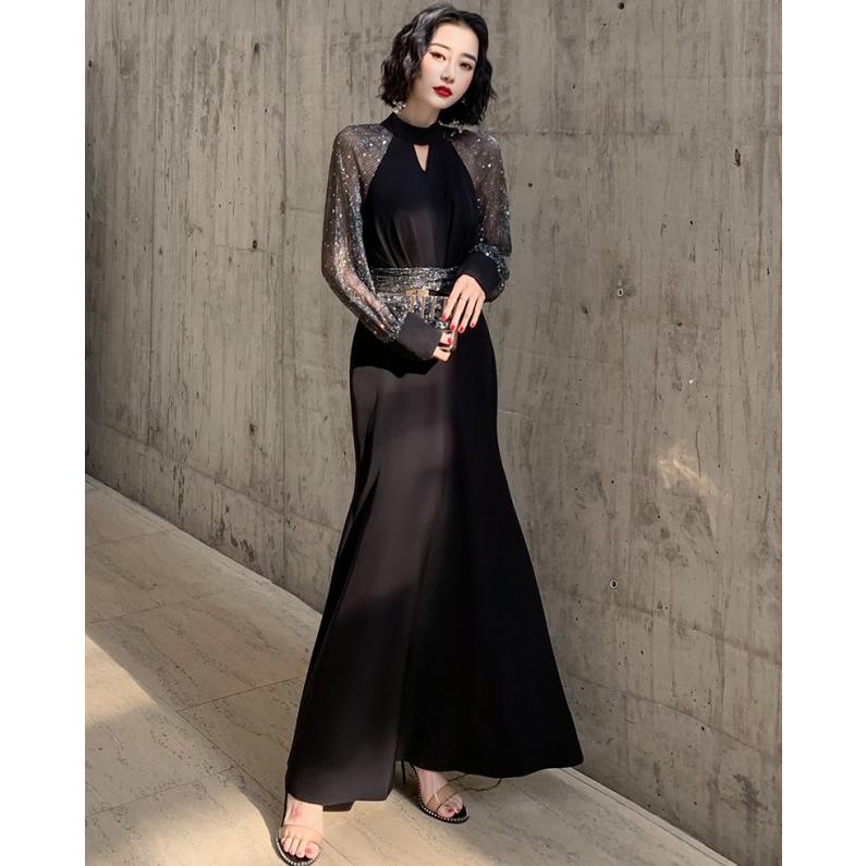 パーティードレス ロングドレス 黒 袖あり 演奏会 結婚式 お呼ばれ ドレス 長袖 大きいサイズ 3l 4l 小さいサイズ ウエストマーク シースルー Awg0144 Leap リープ 通販 Yahoo ショッピング