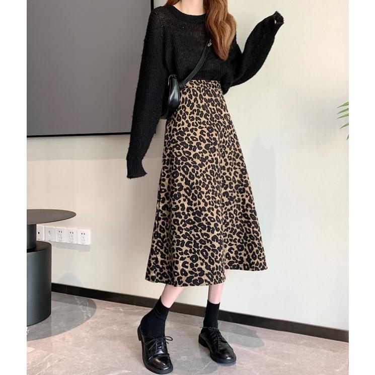 レオパード柄 スカート ミモレ丈 ボトムス レディース ハイウエスト