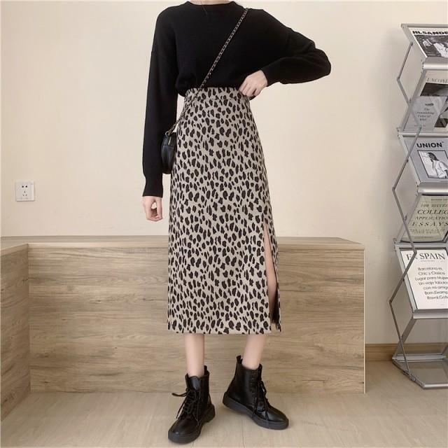 レオパード柄 タイトスカート スカート ミモレ丈 スリット レオパード柄 タイトスカート スカート ミモレ丈 スリット