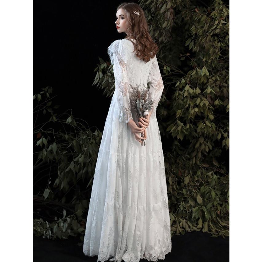 ウエディングドレス 白 長袖 袖あり エンパイア 結婚式 二次会 花嫁