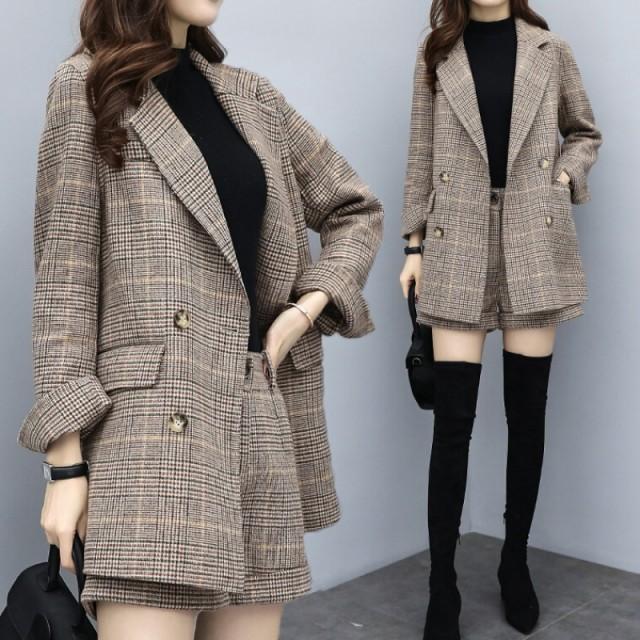 ジャケット ショートパンツ セットアップ レディース カジュアル 韓国 チェック柄 テーラードジャケット スーツ 大きいサイズ 3l おしゃれ 高級品市場