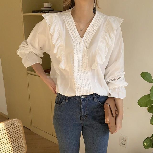 シャツ ブラウス フリル トップス レディース 長袖 春 秋 フリル