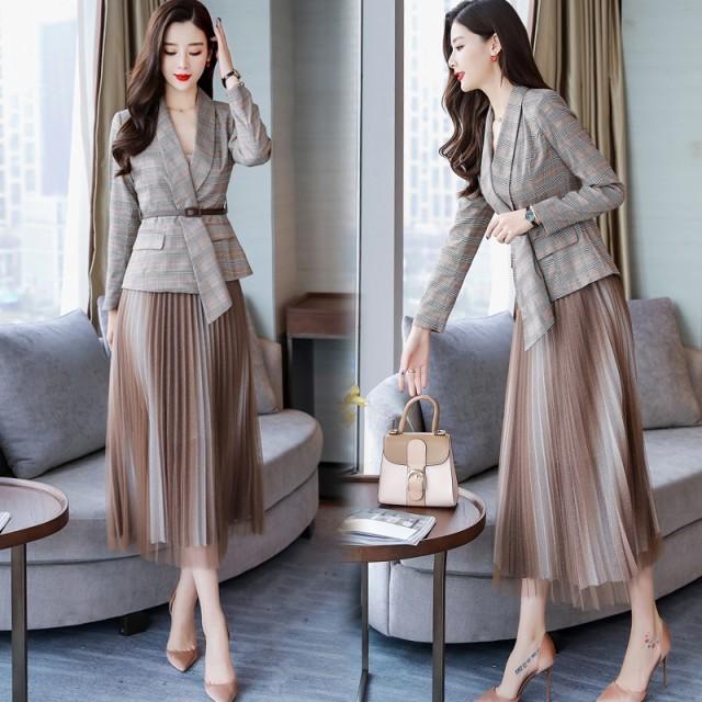 プリーツスカートスーツ セットアップ スカート スーツ レディース ミモレ丈 通勤服 オフィス 大きいサイズ 3l 代 30代 40代 Awg0216 Leap リープ 通販 Yahoo ショッピング