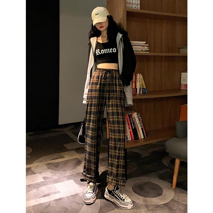 チェックパンツ ワイドパンツ レディース ボトムス ウエストゴム