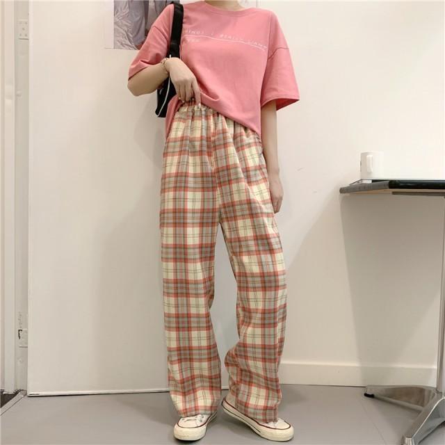 チェックパンツ ボトムス レディース ワイドパンツ ウエストゴム パンツ 春 秋 大きいサイズ ストレートパンツ 韓国 チェック柄 ゆったり Awg0224 Leap リープ 通販 Yahoo ショッピング