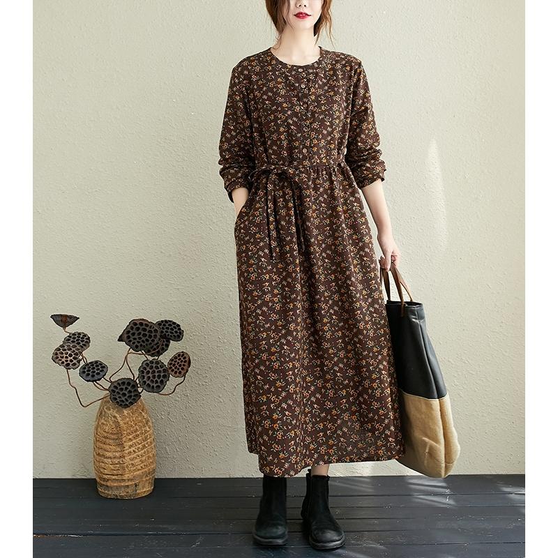 小花柄 ワンピース 長袖 レディース ロング 春 秋 花柄 ロング