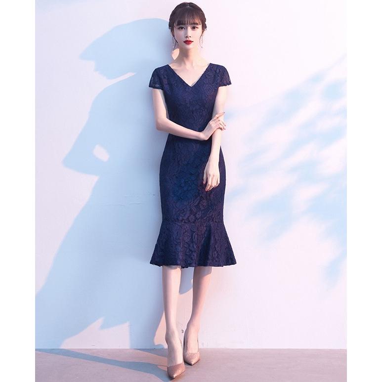 パーティードレス 結婚式 お呼ばれドレス 膝丈 タイト 袖あり 半袖