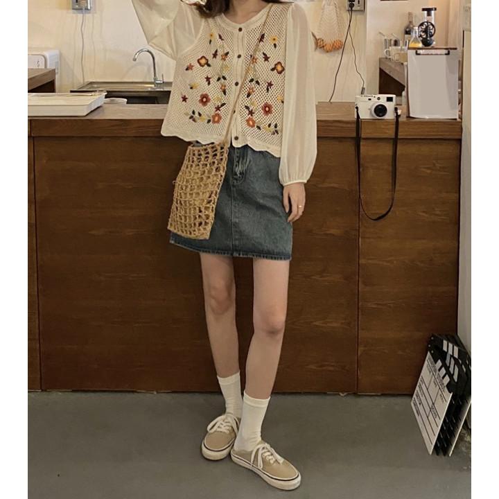 花柄 カーディガン トップス レディース 春夏 秋 長袖 刺繍 ショート丈