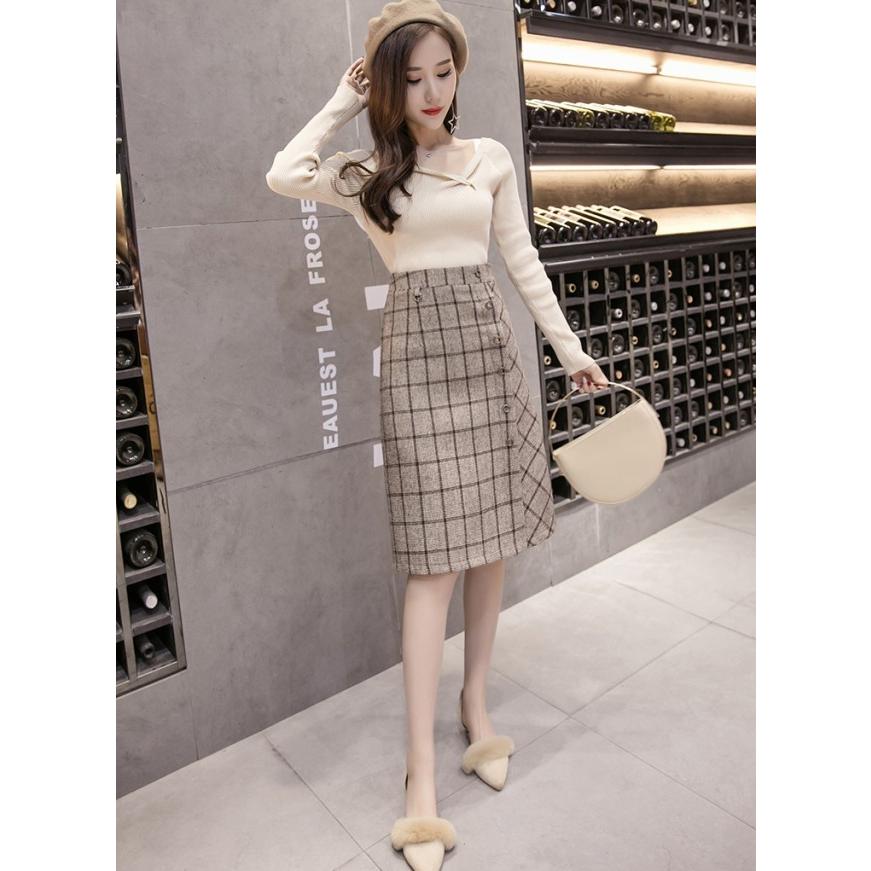 タイトスカート チェックスカート タイト 膝丈 ボトムス