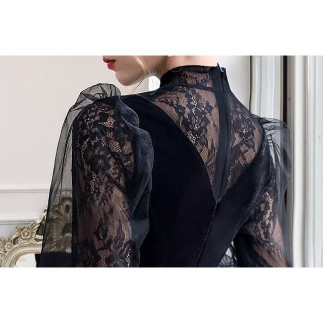 一部即納 パーティードレス 結婚式 お呼ばれドレス 袖あり ロング 長袖