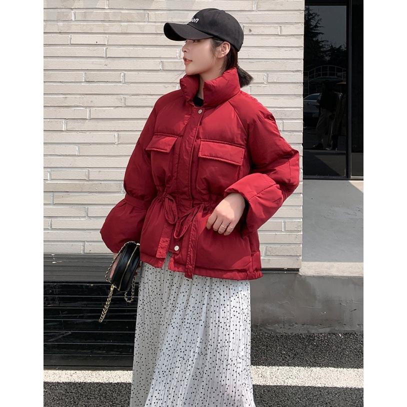 ダウンジャケット レディース アウター 冬 キャンディスリーブ ドローストリング ウエストマーク スタンドカラー 赤 おしゃれ 韓国 ファッション Awh0216 Leap リープ 通販 Yahoo ショッピング