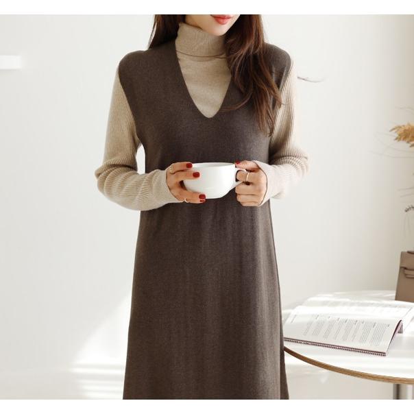 Vネック ワンピース レディース ロング ベストワンピース