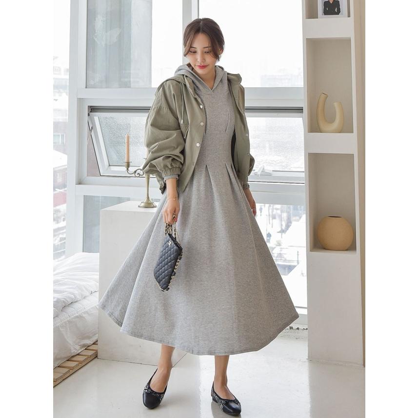 パーカーワンピース ロング 長袖 ワンピース レディース Aライン