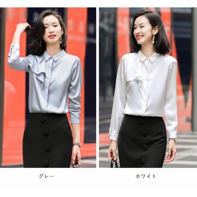 ブラウス トップス レディース 長袖 春 秋 フリルブラウス 襟付き