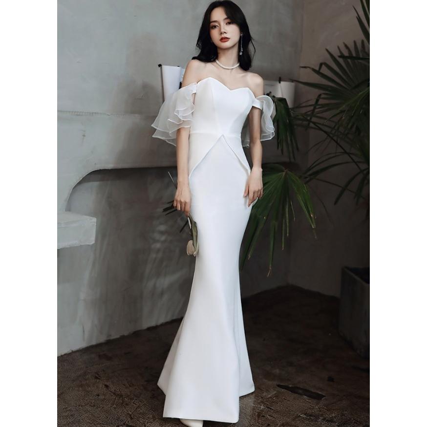 ウェディングドレス マーメイド 白 ロングドレス オフショルダー 袖あり 結婚式 二次会 花嫁 ドレス 大きいサイズ 3L 4L 上品 フリル_4