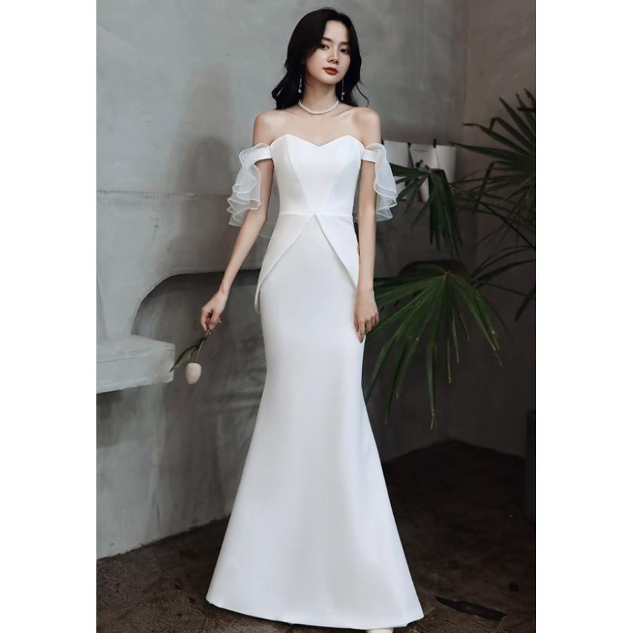 ウェディングドレス マーメイド 白 ロングドレス オフショルダー 袖あり 結婚式 二次会 花嫁 ドレス 大きいサイズ 3L 4L 上品 フリル_5