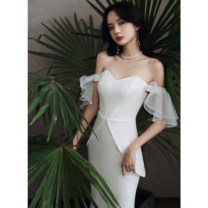 ウェディングドレス マーメイド 白 ロングドレス オフショルダー 袖あり 結婚式 二次会 花嫁 ドレス 大きいサイズ 3L 4L 上品 フリル_6