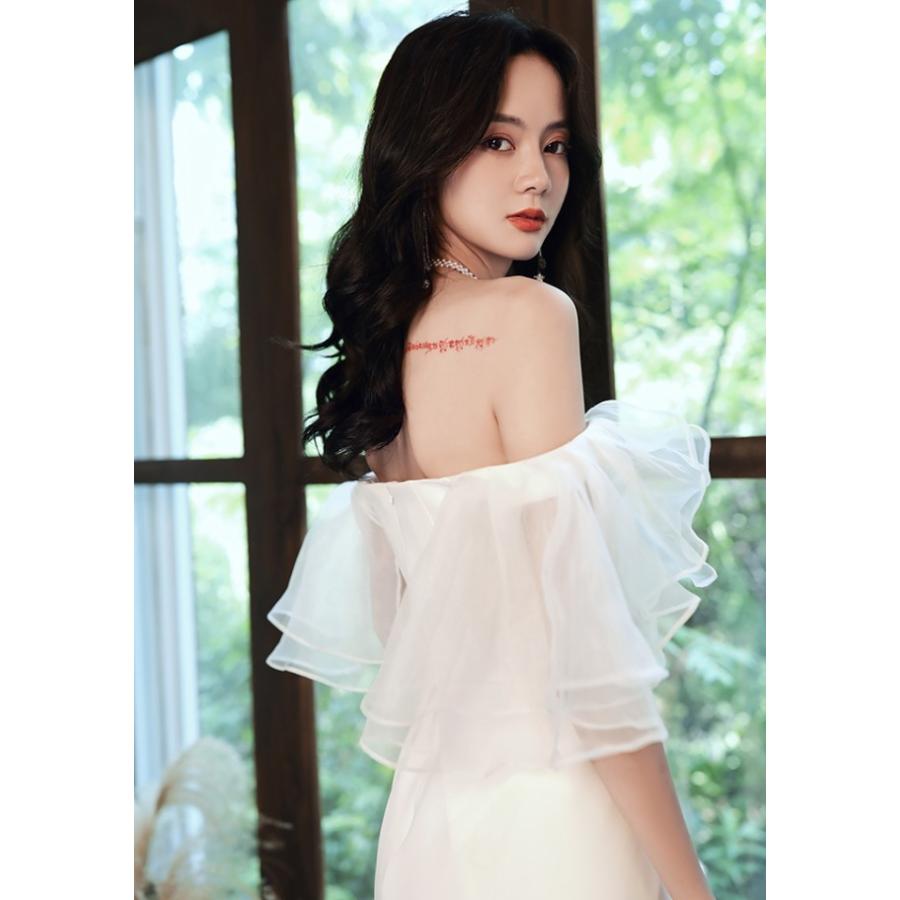 ウェディングドレス マーメイド 白 ロングドレス オフショルダー 袖あり 結婚式 二次会 花嫁 ドレス 大きいサイズ 3L 4L 上品 フリル_7