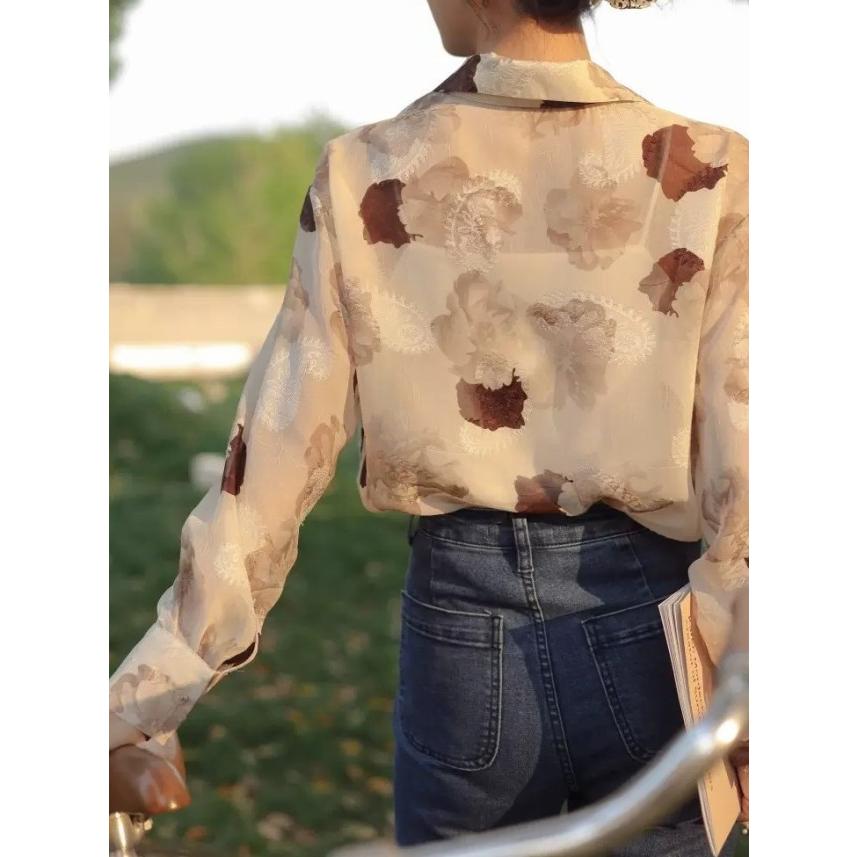 柄シャツ レディース シャツ ブラウス 長袖 トップス 花柄 シャツ
