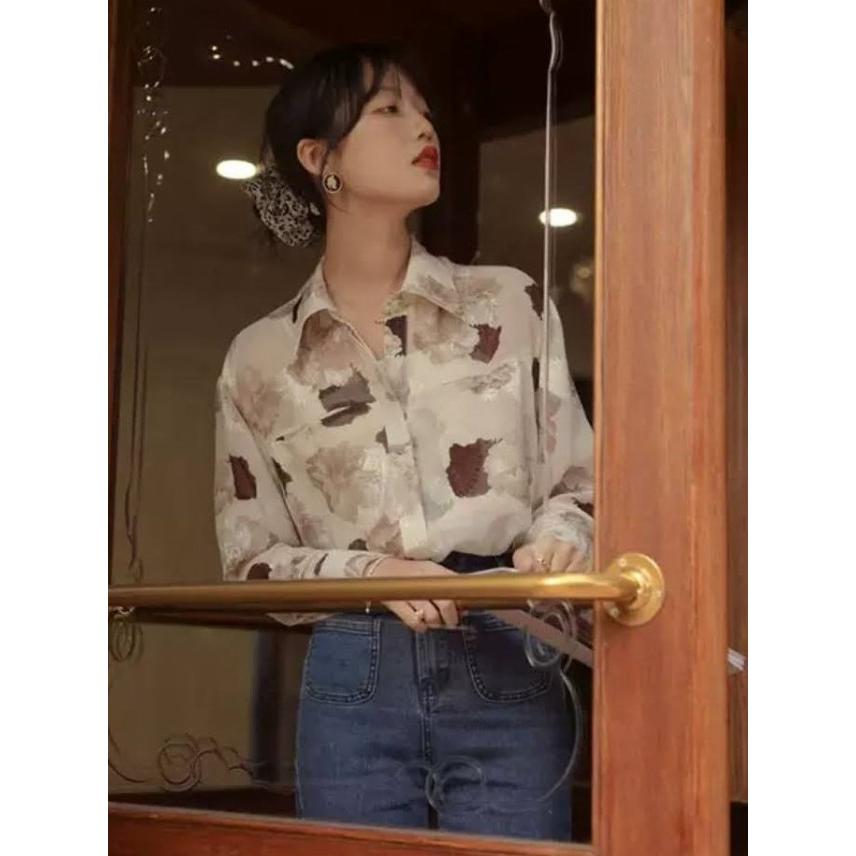 柄シャツ レディース シャツ ブラウス 長袖 トップス 花柄 柄シャツ レディース シャツ ブラウス 長袖 トップス 花柄